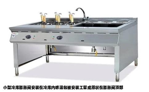 小型冷库膨胀阀安装在冷库内感温包被安装工留成原状在膨胀阀顶部